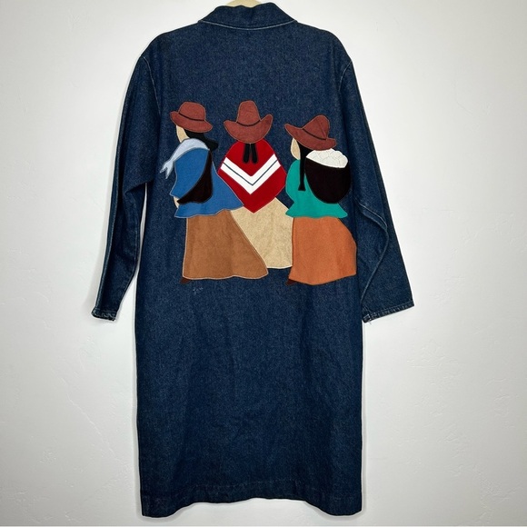 Vintage Lou Sehestedt Long Denim Southwest Mexico Jacket Size Medium Art to Wear - Picture 2 of 16